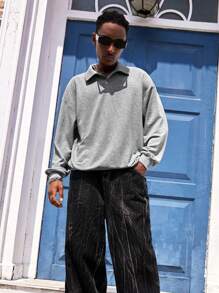 Manfinity Dauomo 男士休闲 Polo 领衬衫，度假休闲街头风格 - 灰色 - 查看 4