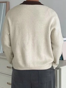 DAZY Cardigan bărbătesc cu mânecă lungă, cu imprimeu în dungi și nasturi în față, casual, toamnă/iarnă - Multicolor - Vizualizare 2