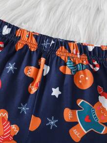 2 sztuki dla młodych dziewcząt w stylu świątecznym, wzór naleśnika, długi rękaw, top i spodnie, obcisły, dopasowany zestaw bielizny nocnej - Królewski Niebieski - Zobacz 3