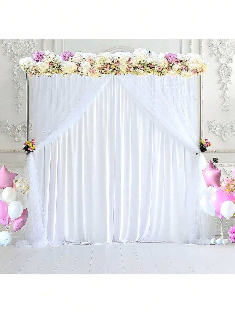 1 tấm vải rèm voan mỏng nền trắng, chất liệu chiffon mềm mại có lưới, thích hợp cho lễ cưới, tiệc tùng, trang trí sân khấu, sinh nhật, tiệc chia tay cuộc sống độc thân, phông nền chụp ảnh - trắng - Xem 1