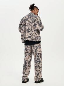 Manfinity VCAY Men's Loose Digital Print Knitted Cardigan Set, For Fall Winter - Mocha Brown - View 2