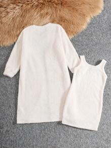 SHEIN 2 pièces Ensemble robe sans manches et cardigan casual et confortable pour filles pré-adolescentes