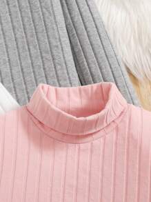 SHEIN Bộ 3 chiếc áo thun cổ tròn tay dài bo gấu cho bé gái tuổi mới lớn, cổ lọ, thích hợp cho ngày lễ, đêm giao thừa, lễ tạ ơn, giáng sinh - Nhiều màu - Xem 4