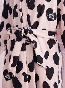 2pcs/Set Girls Cow Print Pattern Tank Top And Long Sleeve Robe Loungewear Set - Multicolor - View 8