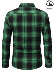 Manfinity Homme 1pc Men's Button Front Long Sleeve Plaid Casual Shirt, Everyday Wear