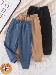 SHEIN Compre 2 e Leve 3 Calças Casuais Escolares Confortáveis e Versáteis para Meninos Jovens com Remendo e Decoração de Bolso, Adequadas para Roupas de Menino Jovem, Escola, Volta às Aulas, Uso Diário, Viagem, Esportes, Outono/Inverno - Azul - Visão 2