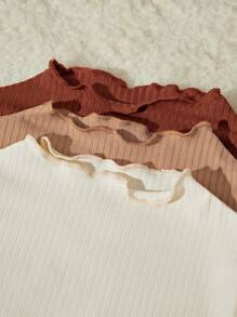 SHEIN 3 件套幼儿女童休闲百搭经典百搭简约优雅立领长袖上衣，柔软针织面料适合外出、家居服和秋冬季