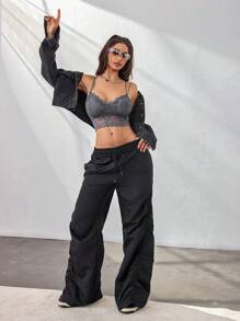 Women Wireless Comfortable Lace Bra Lingerie - Dusty Blue - View 3