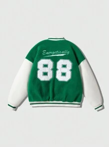 ROMWE MEN Prep 男士纯色拼接长袖正面纽扣运动细节休闲飞行员夹克 - 薄荷綠 - 查看 1