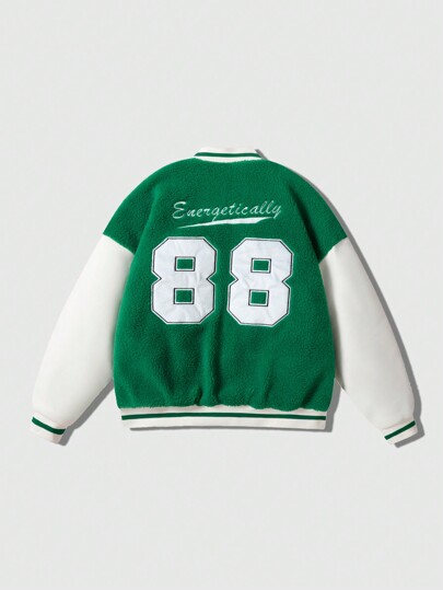 Prep Veste bomber décontractée pour hommes, couleur unie, manches longues, boutonnée devant, détails sportifs