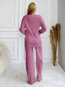 RueChic Letter Graphic Drop Shoulder Lounge Set - Pink - View 2