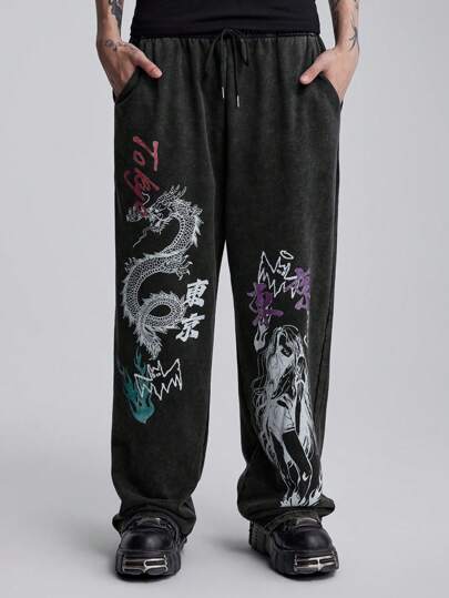 بنطلون رياضي فضفاض بخصر رباط، أسلوب الشارع العادي للرجال بجيوب جانبية