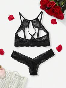 Bộ đồ lót ren gợi cảm không dây 2 món dành cho nữ - màu đen - Xem 2