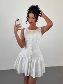 Siren Gaze 女士假日风纯色无袖迷你连衣裙 - 米色 - 查看 5