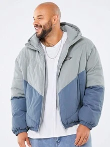 Manfinity VCAY Men's Loose Fit Color Block Long Sleeve Windproof Warm Padded Coat, Plus Size For Winter