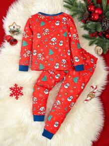 Young Girl Christmas Tree & Deer Graphic Snug Fit Long Sleeve Pajama Set