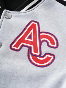 SHEIN Jaqueta de beisebol esportiva com estampa de blocos de cores para meninos pré-adolescentes