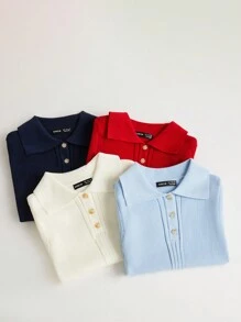 BizChic Top de Malha com Gola Polo Elegante, Manga Curta, Ajustada e Graciosa