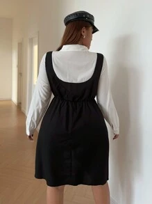 Flirla Casual Minimalist Long Sleeve College Style Dress - Black - View 2