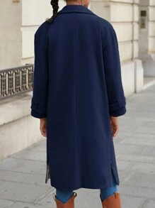 EURMUSE 女士纯色优雅办公室装长袖长外套秋冬季 - 藏蓝色 - 查看 2