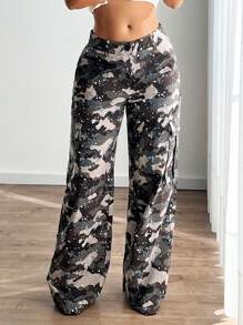 SHEIN ICON Pantaloni cargo cu buzunar mare, în aer liber, retro, camuflaj, americani - Multicolor - Vizualizare 4