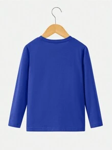 SHEIN Young Boy Solid Color Round Neck Casual Versatile Long Sleeve T-Shirt, School, Campus, College - Multicolor - View 8