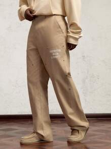 AKNOTIC Business Casual Pantalones casuales de pierna recta holgados y de cintura media para hombres, aptos para uso diario - Caqui - Ver 3