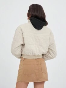 SHEIN EZwear 女式纯色前扣长袖防风外套，秋冬 - 杏色 - 查看 2