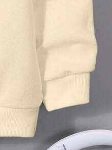 SHEIN EZwear Casual Minimalist New York Leopard Print Pattern Hooded Long Sleeve Loose Fit Women Sweatshirt, Autumn/Winter,Fall - Apricot - View 3