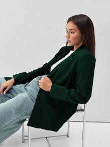 TRNVIE Loose Casual Solid Color Long Sleeve Office/Work Blazer - Dark Green - View 1
