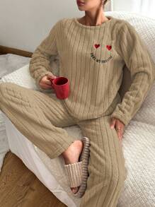 RueChic Dames ronde hals lange mouwen grafische detail casual loungewear set