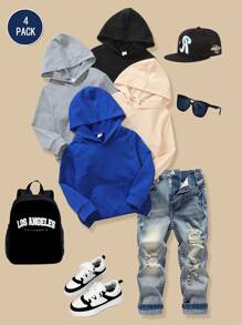 SHEIN 4pcs Young Boy Casual Solid Color Sweatshirt - Multicolor - View 1