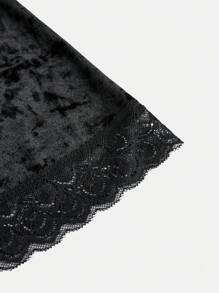 ROMWE Goth Women's Retro Glamorous Diamond Velour Splice Lace Trim Mermaid Hem Skirt, Palace Style - Black - View 3