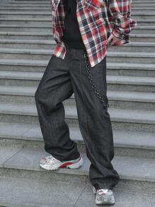 Manfinity EMRG Plus Size Men's Casual Simple Denim Jeans - Black - View 4