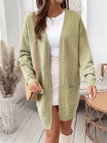 SHEIN LUNE 1 chiếc áo cardigan dài tay thường ngày cho nữ - màu xanh lá - Xem 3