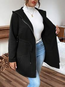 Calvaya Plus Size Solid Color Hooded Zipper Pocket Casual Long Sleeve Jacket Fall Winter Cloth For Women Autumn - Black - View 3