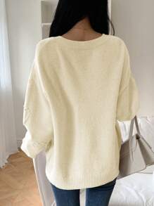 DAZY Heart Jacquard Knit Oversized Crew Neck Women Sweater