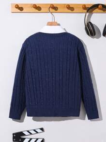 Maglione lavorato a maglia jacquard blu navy per ragazzo adolescente, adatto per andare al lavoro, a scuola, per uso casual, sport, autunno inverno
