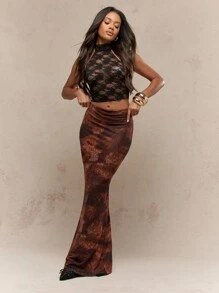 MISSGUIDED Western Printed Mesh Bodycon Maxi Skirt