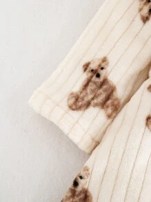 Cozy Pixies 女婴休闲百搭熊图案保暖内衬连帽长袍，腰部系带，长袖 - 杏色 - 查看 6