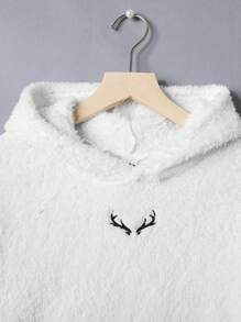 SHEIN Sudadera con capucha informal para niño preadolescente con forro polar bordado reversible