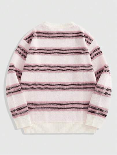 Street Life Jersey de cuello redondo de manga larga con estampado de rayas para hombre