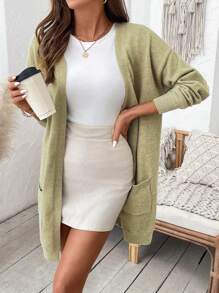 SHEIN LUNE 1 chiếc áo cardigan dài tay thường ngày cho nữ - màu xanh lá - Xem 5
