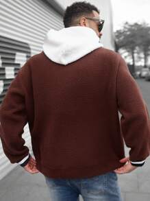 Manfinity Homme Sudadera con capucha informal de talla grande para hombres con bordado de letra y contraste de colores para otoño/invierno - Marrón - Ver 2