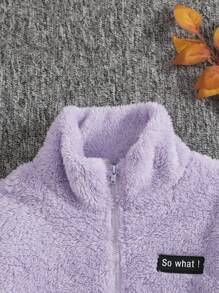 SHEIN Tween Girls Solid Color Fluffy Collar Half-Zip Loose Casual Long Sleeve Sweatshirt,In Fall/Winter