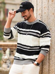 Manfinity CityGents Jersey de punto holgado con cuello redondo y bloques de color para hombre, para otoño/invierno