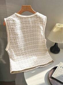 Calvaya Fashion Versatile Sleeveless Thick Tweed Vest For Plus Size - White - View 2