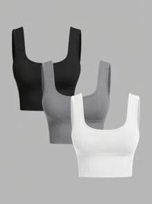 Gameset SHEIN Sport Women Square Neck Seamless Solid Cropped Sports Bra