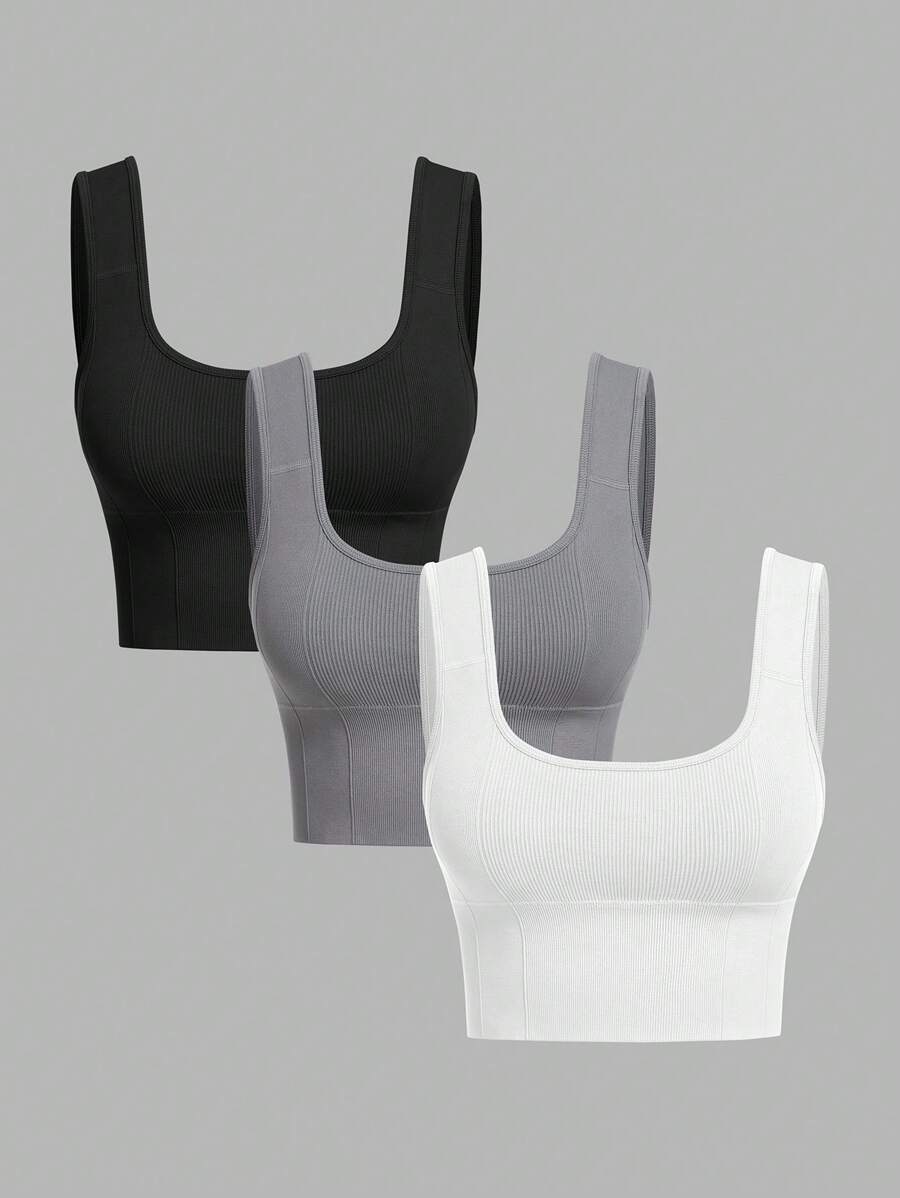 Gameset SHEIN Sport Women Square Neck Seamless Solid Cropped Sports Bra