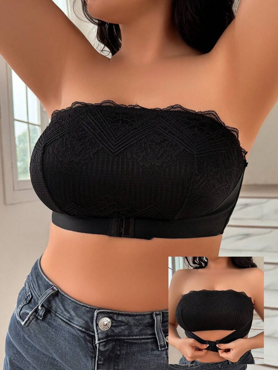 Sujetador Sin Tirantes Inalámbrico Para Mujer De Talla Grande - Negro - Ver 1